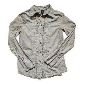 Gap Womens Button Front Pleated, Collared Shirt-Gray-4-GUC